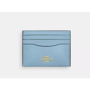 New Coach CBL81 Slim Id Card Case Glazed Leather Powder Blue
